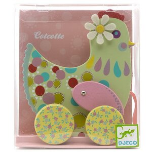 Игрушка-каталка на верёвочке Курочка 18 см, дерево Djeco фото 2