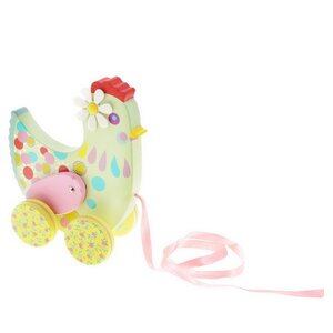 Игрушка-каталка на верёвочке Курочка 18 см, дерево Djeco фото 1