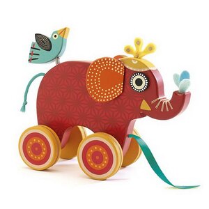 Игрушка-каталка Слоник 22 см, дерево DJECO (Джеко) фото 1