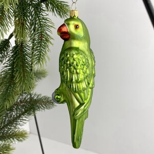 Стеклянная елочная игрушка Попугай Домиано 16 см, зеленый, подвеска GMC z.o.o. фото 1