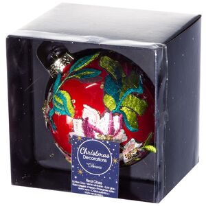 Стеклянный елочный шар Венециано Флер 10 см красный Kaemingk (Кейминг) фото 2