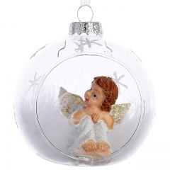Стеклянный шар с композицией Малыш Ангел-3, 8 см, подвеска Kaemingk фото 1