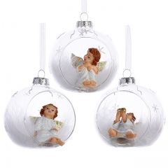 Стеклянный шар с композицией Малыш Ангел-3, 8 см, подвеска Kaemingk фото 2