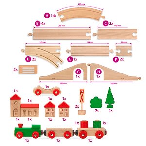 Деревянная железная дорога с мостом 55 деталей Eichhorn фото 5