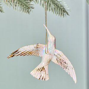 Елочная игрушка Колибри Rainbow Glow 14 см белая с золотым Winter Deco фото 2