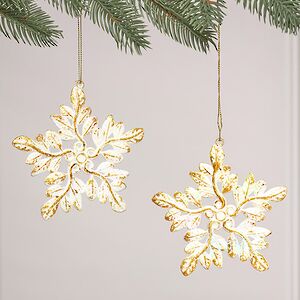 Набор елочных игрушек Снежинки Rainbow Glow 11 см белые с золотым, 2 шт Winter Deco фото 1