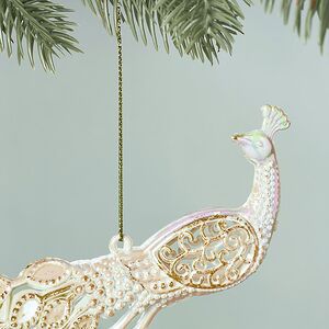 Елочная игрушка Павлин Rainbow Glow 20 см белый с золотым Winter Deco фото 2