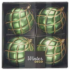 Елочные шары Matelasse 10 см зеленый, 4 шт, пластик Winter Deco фото 5