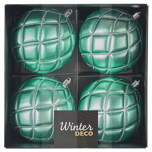 Елочные шары Matelasse 10 см светло-зеленый, 4 шт, пластик Winter Deco фото 5