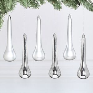 Елочные игрушки Сосульки Frosted Tear 16 см серебряный, 6 шт, пластик