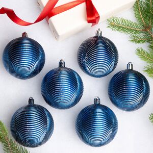 Елочные шары Fattura Coste - Antique Blue 7 см, 6 шт, пластик