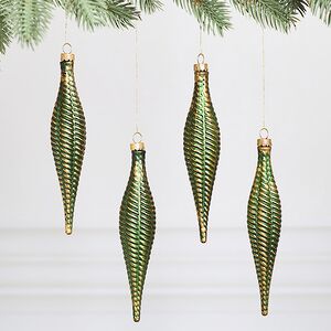 Елочная игрушка Сосулька Fattura Coste - Antique Green 15 см, 4 шт, пластик