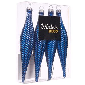 Елочная игрушка Сосулька Fattura Coste - Antique Blue 15 см, 4 шт, пластик Winter Deco фото 4