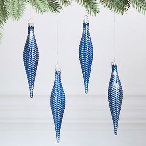 Елочная игрушка Сосулька Fattura Coste - Antique Blue 15 см, 4 шт, пластик