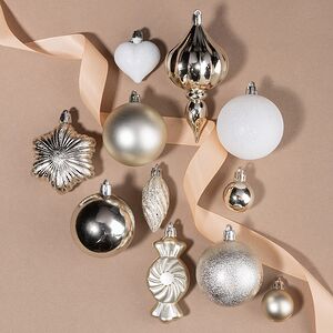 Набор елочных игрушек Tesoro Natale: Белый 3-12 см, 32 шт, пластик