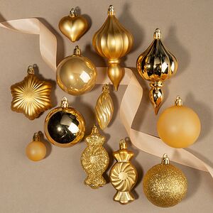 Набор елочных игрушек Tesoro Natale: Золотой 3-12 см, 32 шт, пластик