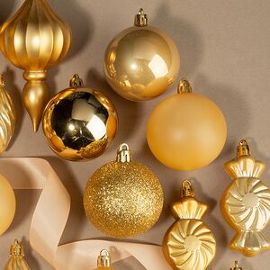 Набор елочных игрушек Tesoro Natale: Золотой 3-12 см, 32 шт, пластик Winter Deco фото 3