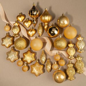 Набор елочных игрушек Tesoro Natale: Золотой 3-12 см, 32 шт, пластик Winter Deco фото 2