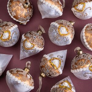 Елочные шары Cuori Di Perle 8-12 см золотой, 12 шт, стекло