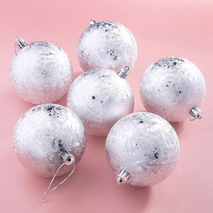 Елочные шары Craquelure 8 см серебряные, 6 шт, пластик