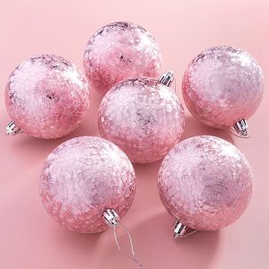 Елочные шары Craquelure 8 см розовые, 6 шт, пластик