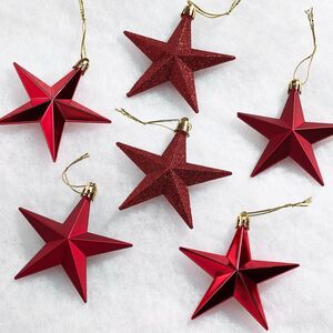 Елочные игрушки Звезды 10 см красные, 6 шт, пластик