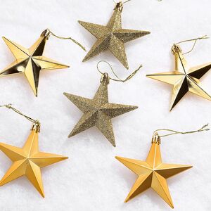 Елочные игрушки Звезды 10 см золотые, 6 шт, пластик