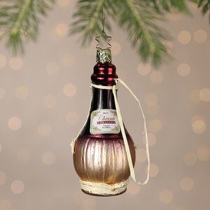 Стеклянная елочная игрушка Бутылочка Вина - Chianti 12 см, подвеска