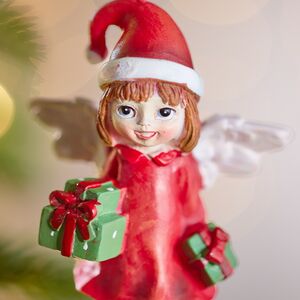 Елочная игрушка Ангел Одри в красной шубке 10 см Winter Deco фото 2