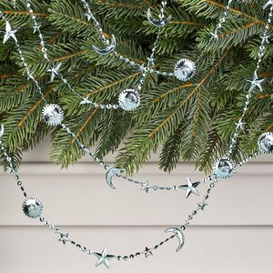 Бусы на елку Vintage - Sun and Moon 270 см голубые, пластиковые 