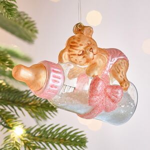 Елочная игрушка Бутылочка - Мишкины Сны 12 см розовая в подарочной коробке, стекло