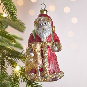 Елочная игрушка Дед Мороз с Оленем - Magic Moments 14 см, стекло