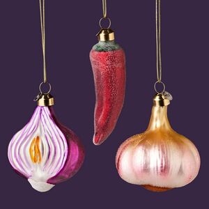 Набор стеклянных елочных игрушек Овощное Трио - Enchanted Garden 8 см, 3 шт, стекло