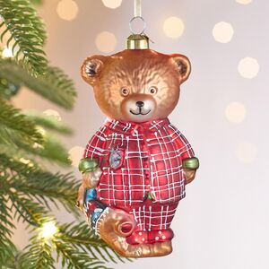 Елочная игрушка Медвежонок в пижаме 13 см, стекло