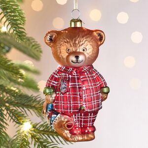 Елочная игрушка Медвежонок в пижаме 13 см в подарочной коробке, стекло
