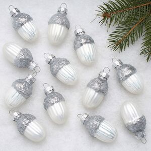 Елочные игрушки Желуди 4 см серебряные, 12 шт, стекло