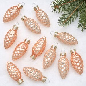 Елочные игрушки Шишки 6 см персиковый mix, 12 шт, стекло