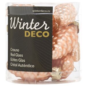 Елочные игрушки Шишки 6 см персиковый mix, 12 шт, стекло