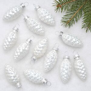 Набор стеклянных елочных игрушек Шишки 6 см белый mix, 12 шт