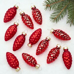 Набор стеклянных елочных игрушек Шишки 6 см красный mix, 12 шт