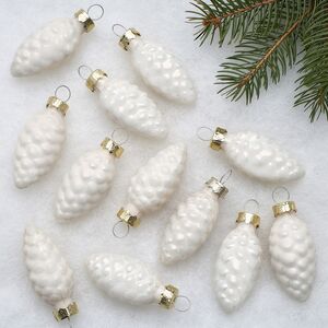 Набор стеклянных елочных игрушек Шишки 6 см молочный mix, 12 шт