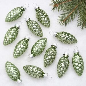 Набор стеклянных елочных игрушек Шишки 6 см шалфейный mix, 12 шт