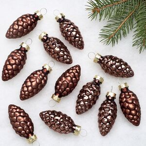 Набор стеклянных елочных игрушек Шишки 6 см темный шоколад mix, 12 шт