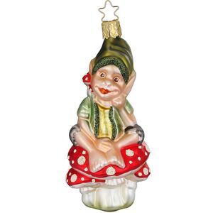Стеклянная елочная игрушка Гном Грибник Мерлин 13 см Inge Glas фото 1