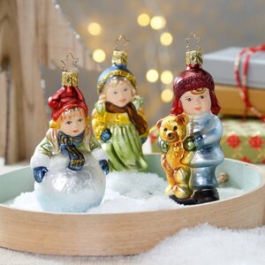 Стеклянная елочная игрушка Мальчик Генри с медвежонком 12 см, подвеска Inge Glas фото 2