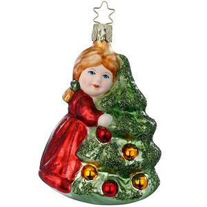 Стеклянная елочная игрушка девочка Клара с Елочкой 11 см Inge Glas фото 1