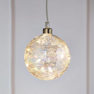 Подвесной светильник Шар Джилли 10 см прозрачный перламутр, 8 микро LED ламп, на батарейках, стекло