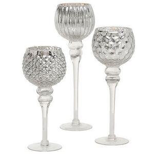 Набор стеклянных подсвечников-бокалов Виндлайт 30-40 см серый, 3 шт Boltze фото 3