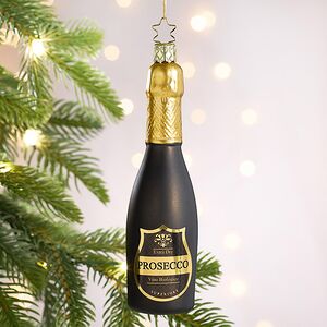 Стеклянная елочная игрушка Бутылочка Просекко 14 см, подвеска