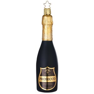 Стеклянная елочная игрушка Бутылочка Просекко 14 см, подвеска